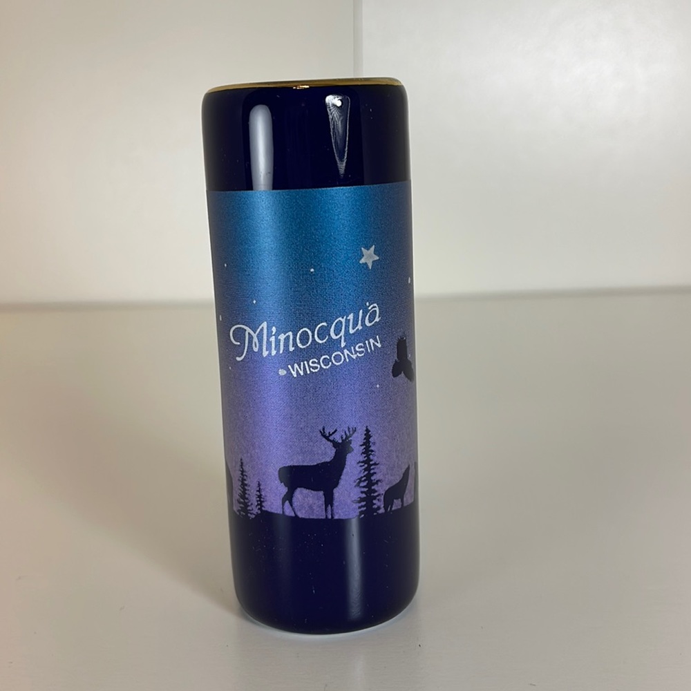 3/$12 Minocqua Wisconsin Ceramic Shot Glass with Gold Rim